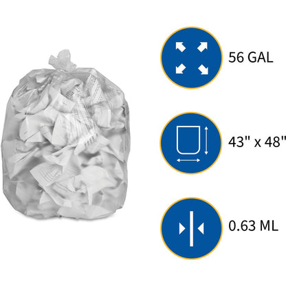 Genuine Joe High-density Can Liners - Extra Large Size - 56 gal Capacity - 48" Length x 43" Width x 0.63 mil (16 Micron)