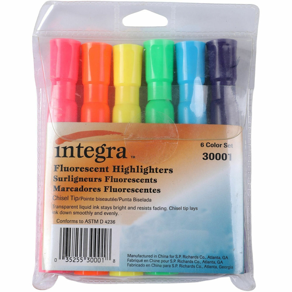 Integra Chisel Desk Liquid Highlighters - Assorted Ink - Water Based - Assorted Barrel - 4 / Set
