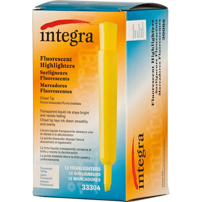 Integra Chisel Desk Liquid Highlighters - Yellow Ink - Water Based - Yellow Barrel - 12 / Dozen