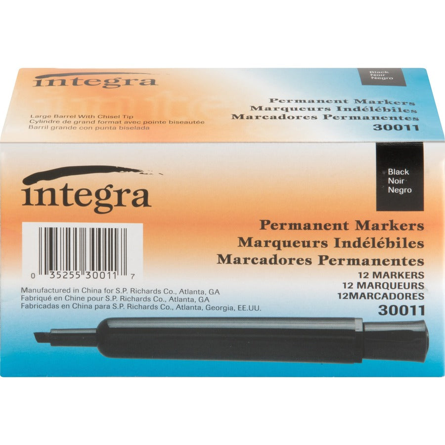 Integra Permanent Chisel Markers - Black Ink - Writing, Drawing - 12 / Dozen