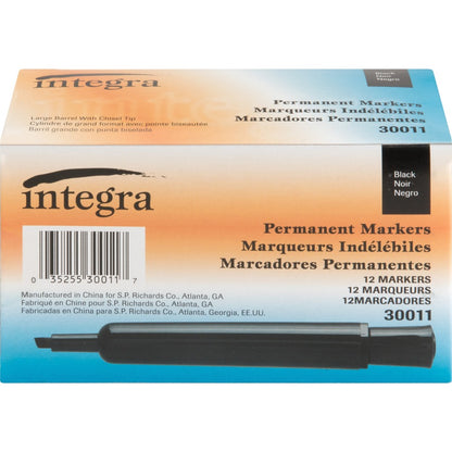 Integra Permanent Chisel Markers - Black Ink - Writing, Drawing - 12 / Dozen