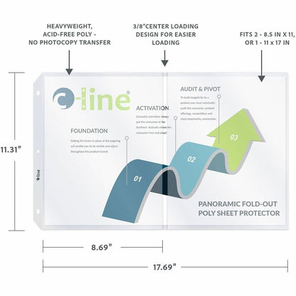 C-Line Panoramic Fold-Out Sheet Protectors - For 11" x 17" , Letter 8 1/2" x 11" Sheet - Clear - Polypropylene - 25 / Bo