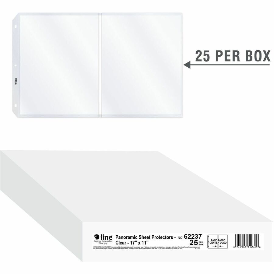 C-Line Panoramic Fold-Out Sheet Protectors - For 11" x 17" , Letter 8 1/2" x 11" Sheet - Clear - Polypropylene - 25 / Bo
