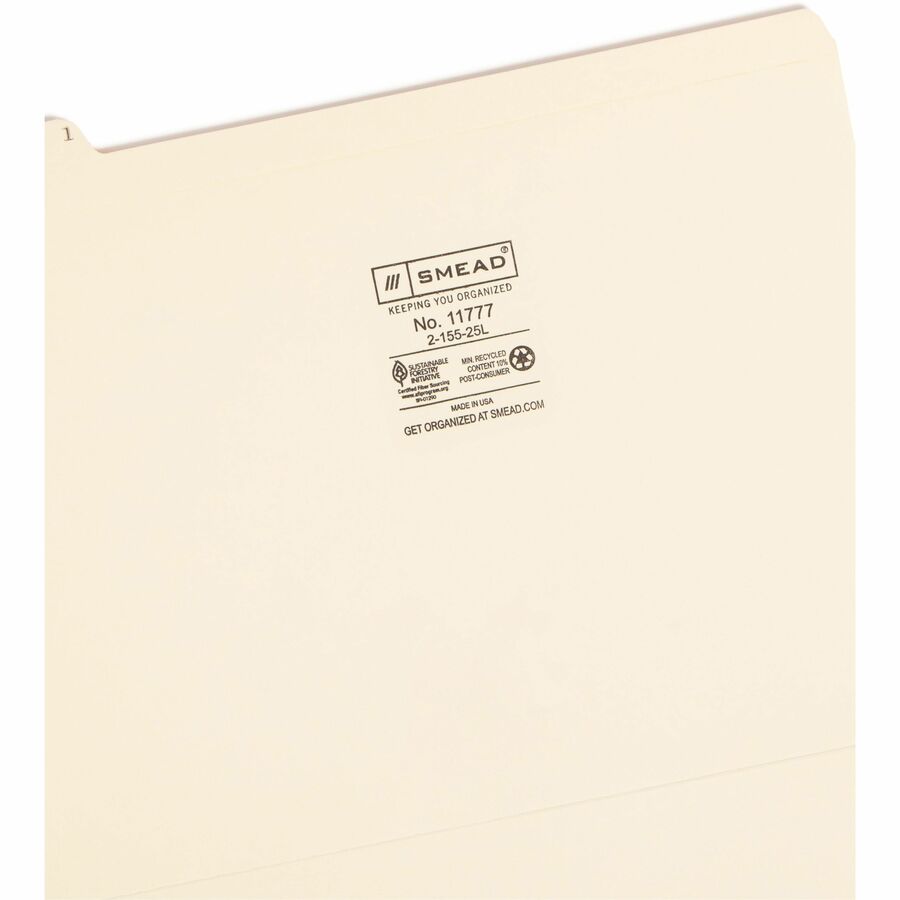 Smead 1/5 Tab Cut Letter Recycled Top Tab File Folder - 8 1/2" x 11" - 3/4" Expansion - Top Tab Location - Assorted Tab 