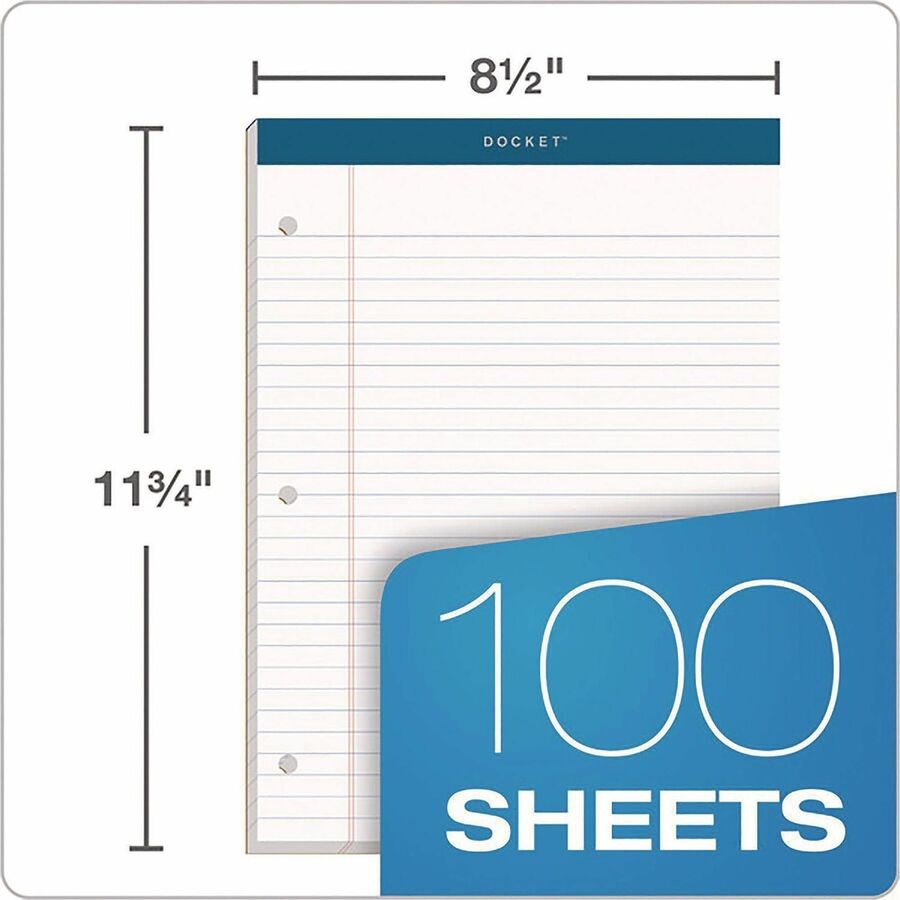 TOPS Double Docket Writing Tablet - Letter - Stapled/Glued - 0.34" Ruled - 16 lb Basis Weight - Letter - 8 1/2" x 11 3/4
