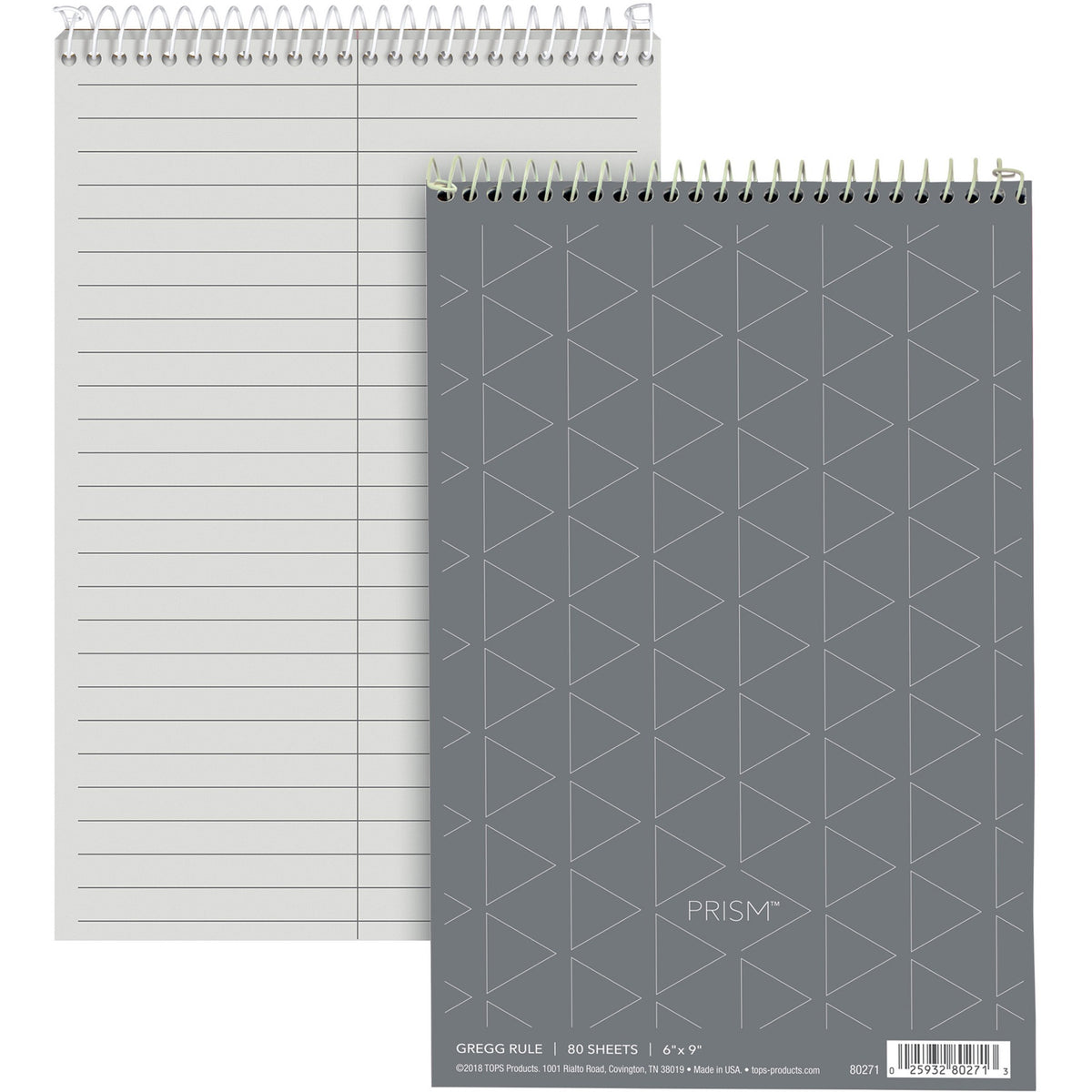 TOPS Prism Steno Books - 80 Sheets - Coilock - Gregg Ruled Margin - 6" x 9" Sheet Size - Gray Paper - Stiff-back, Perfor