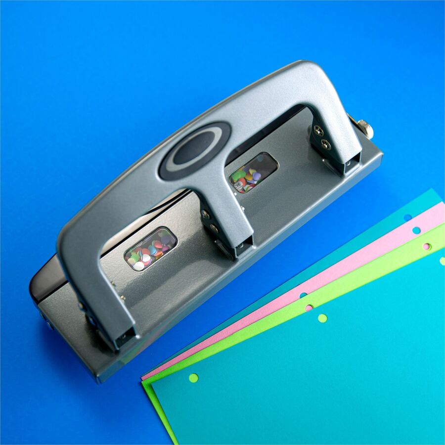 Officemate Deluxe 3-Hole Punch - 3 Punch Head(s) - 20 Sheet of 20lb Paper - 9/32" Punch Size - Silver
