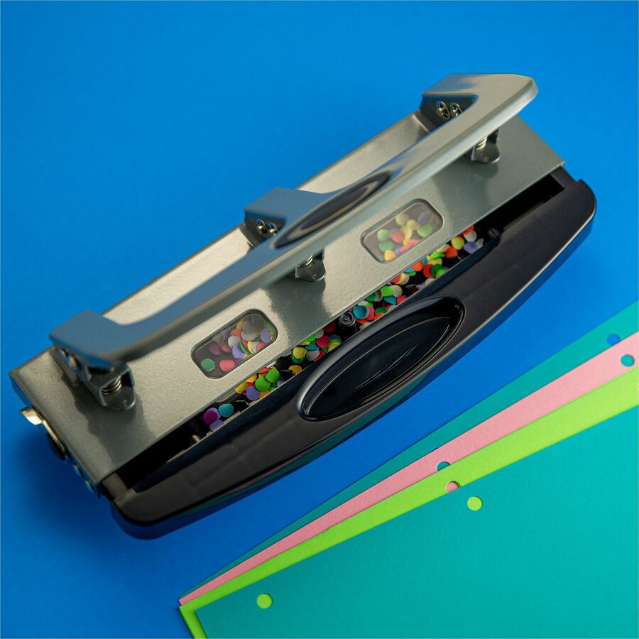 Officemate Deluxe 3-Hole Punch - 3 Punch Head(s) - 20 Sheet of 20lb Paper - 9/32" Punch Size - Silver
