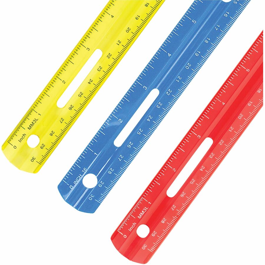 Westcott 12" Plastic Ruler - 12" Length - 1/16 Graduations - Imperial, Metric Measuring System - Plastic - Assorted - 1 
