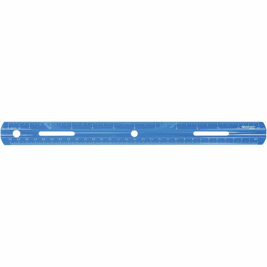 Westcott 12" Plastic Ruler - 12" Length - 1/16 Graduations - Imperial, Metric Measuring System - Plastic - Assorted - 1 