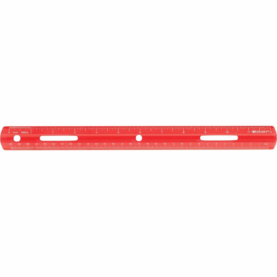 Westcott 12" Plastic Ruler - 12" Length - 1/16 Graduations - Imperial, Metric Measuring System - Plastic - Assorted - 1 