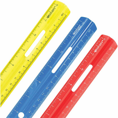 Westcott 12" Plastic Ruler - 12" Length - 1/16 Graduations - Imperial, Metric Measuring System - Plastic - Assorted - 1 