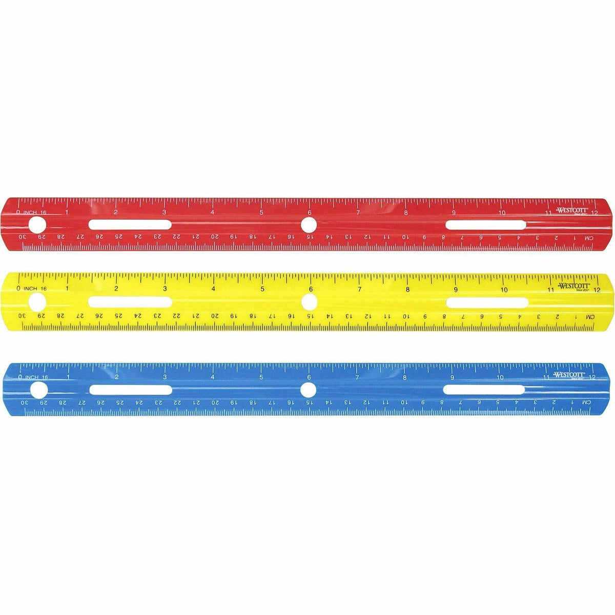 Westcott 12" Plastic Ruler - 12" Length - 1/16 Graduations - Imperial, Metric Measuring System - Plastic - Assorted - 1 
