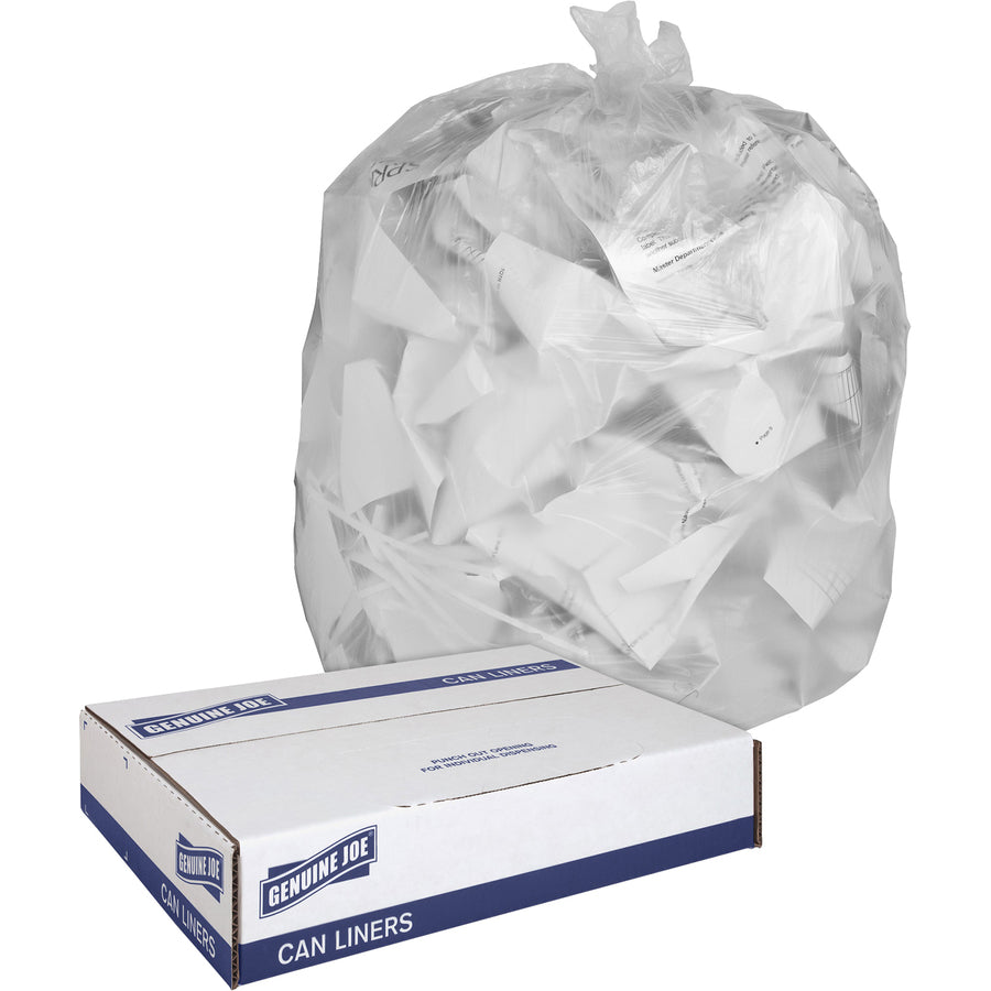 Genuine Joe Clear Trash Can Liners - 45 gal Capacity - 46" Length x 40" Width x 0.60 mil (15 Micron) Thickness - Low Den