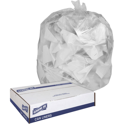 Genuine Joe Clear Trash Can Liners - 45 gal Capacity - 46" Length x 40" Width x 0.60 mil (15 Micron) Thickness - Low Den