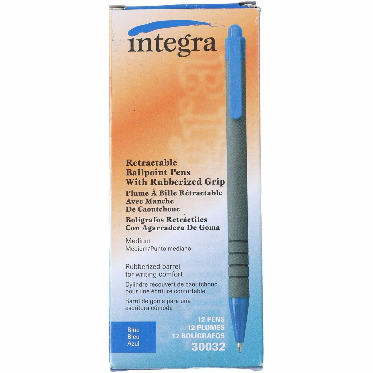 Integra Rubber Barrel Retractable Ballpoint Pens - 1 mm Medium Pen Point - Retractable - Blue Ink - Rubber Barrel - 12 /