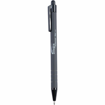 Integra Rubber Barrel Retractable Ballpoint Pens - 1 mm Medium Pen Point - Retractable - Black Ink - Rubber Barrel - 12 