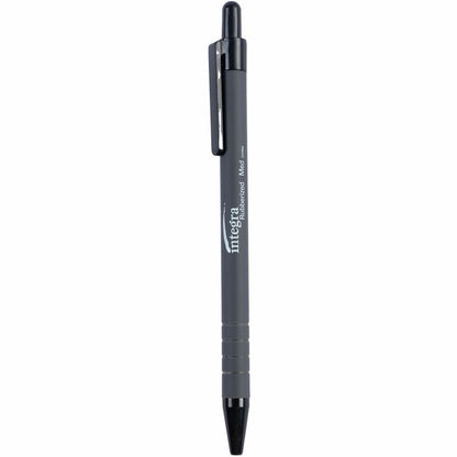 Integra Rubber Barrel Retractable Ballpoint Pens - 1 mm Medium Pen Point - Retractable - Black Ink - Rubber Barrel - 12 