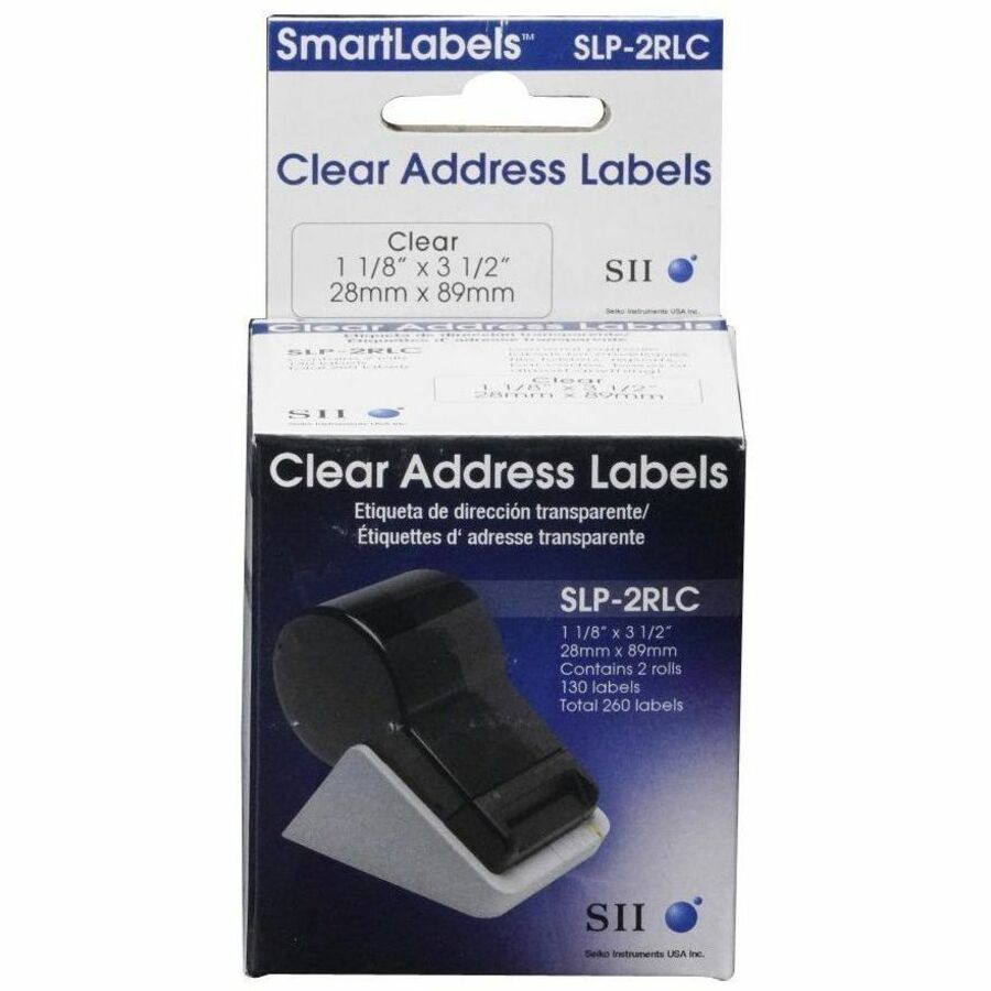 Seiko Self-adhesive Address Labels - 3 1/2" Widthss x 1 1/10" Length - Rectangle - Clear - 130 / Roll - 130/Roll - 2 / B
