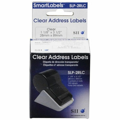 Seiko Self-adhesive Address Labels - 3 1/2" Widthss x 1 1/10" Length - Rectangle - Clear - 130 / Roll - 130/Roll - 2 / B