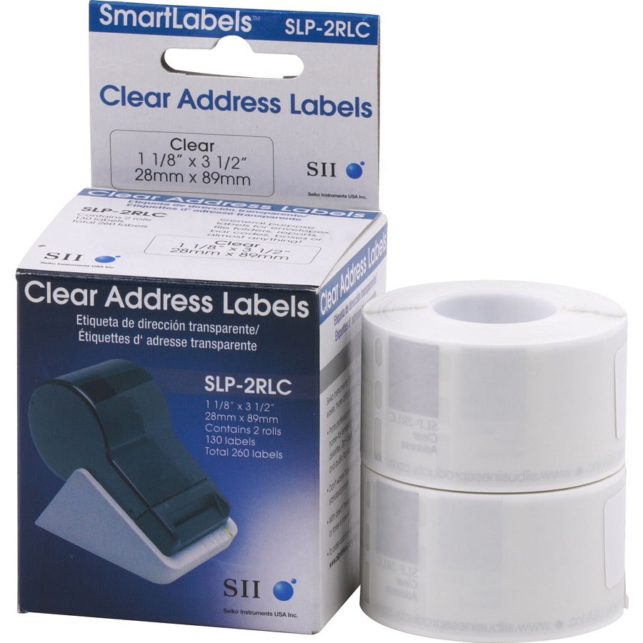 Seiko Self-adhesive Address Labels - 3 1/2" Widthss x 1 1/10" Length - Rectangle - Clear - 130 / Roll - 130/Roll - 2 / B