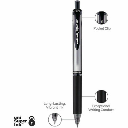 uniball™ Signo RT Gel Pen - 0.7 mm Pen Point - Refillable - Retractable - Black Ink - Gel-based - 12 / Dozen