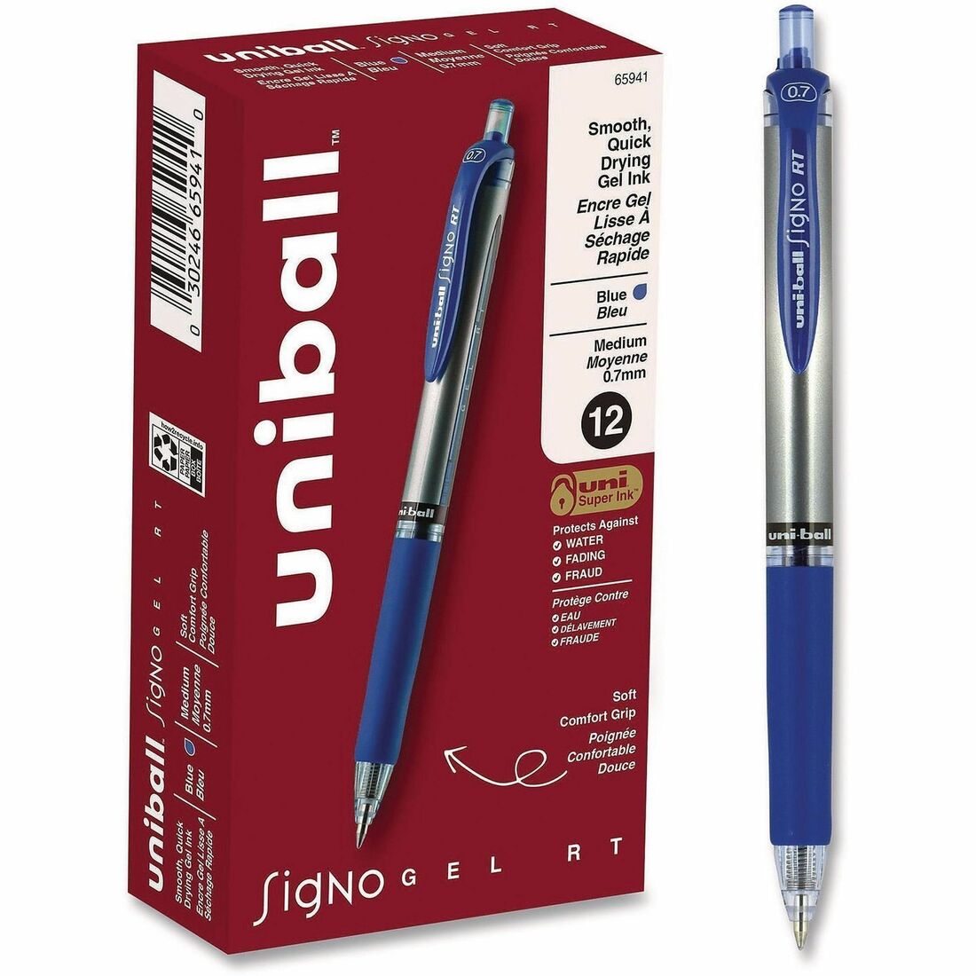 uniball™ SigNo RT Gel Ink Pens - 0.7 mm Pen Point - Refillable - Retractable - Blue Ink - Gel-based - Document - 12 / Do