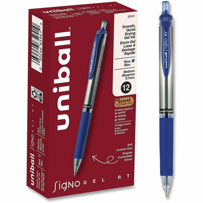 uniball™ SigNo RT Gel Ink Pens - 0.7 mm Pen Point - Refillable - Retractable - Blue Ink - Gel-based - Document - 12 / Do