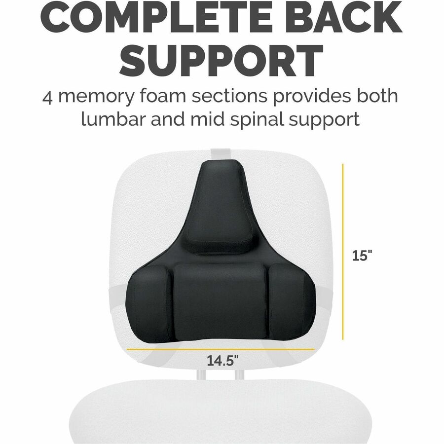 Fellowes Professional Series Microban Protection Back Support - Strap Mount - Black - Fabric, Memory Foam - 1 Each