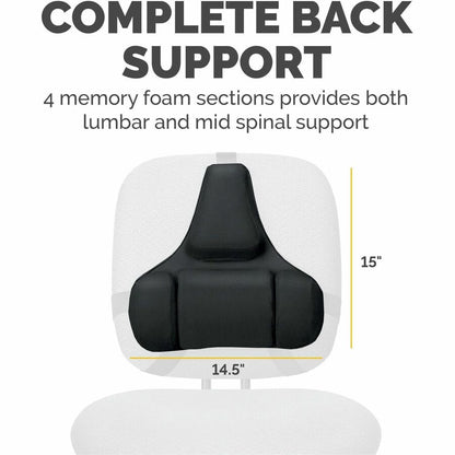 Fellowes Professional Series Microban Protection Back Support - Strap Mount - Black - Fabric, Memory Foam - 1 Each