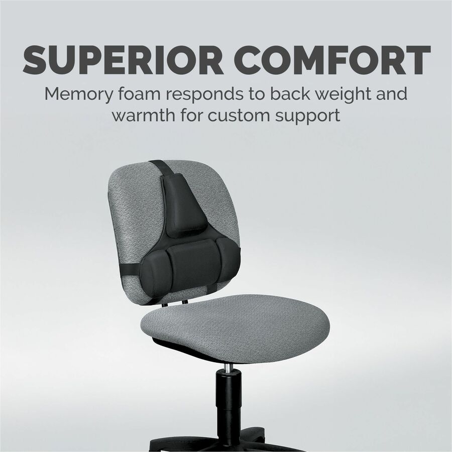 Fellowes Professional Series Microban Protection Back Support - Strap Mount - Black - Fabric, Memory Foam - 1 Each