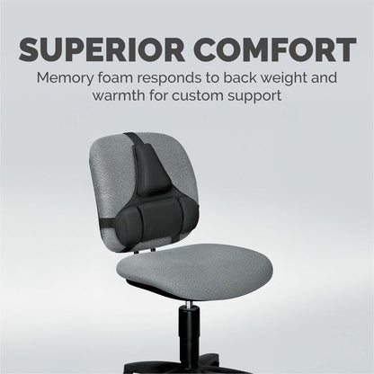 Fellowes Professional Series Microban Protection Back Support - Strap Mount - Black - Fabric, Memory Foam - 1 Each