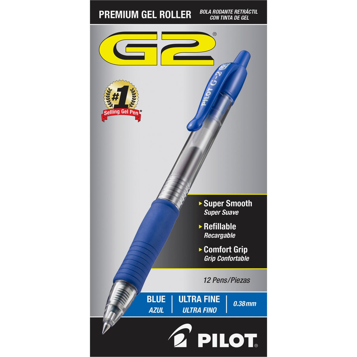G2 Premium Gel Ink Retractable Pens - Ultra-Fine 0.38mm Point Size - Refillable - Retractable - Blue Gel-based Ink - Cle