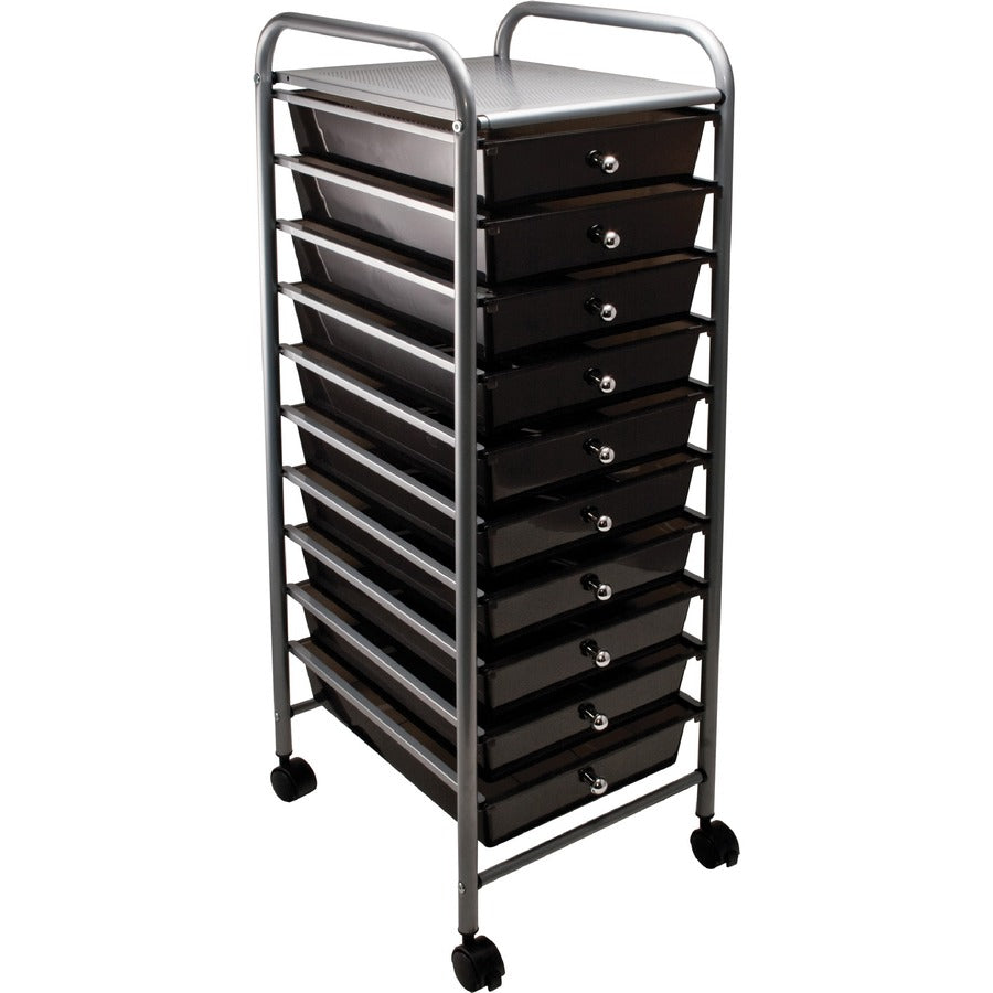 Advantus 10-Drawer Organizer - 10 Drawer - 4 Casters - Metal - 15.50" Width x 13" Depth x 37.50" Height - Smoke - 1 Each