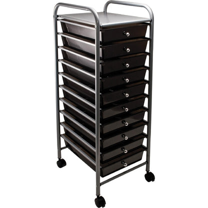 Advantus 10-Drawer Organizer - 10 Drawer - 4 Casters - Metal - 15.50" Width x 13" Depth x 37.50" Height - Smoke - 1 Each