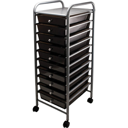 Advantus 10-Drawer Organizer - 10 Drawer - 4 Casters - Metal - 15.50" Width x 13" Depth x 37.50" Height - Smoke - 1 Each