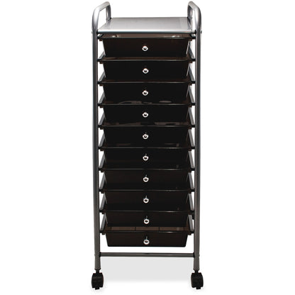 Advantus 10-Drawer Organizer - 10 Drawer - 4 Casters - Metal - 15.50" Width x 13" Depth x 37.50" Height - Smoke - 1 Each