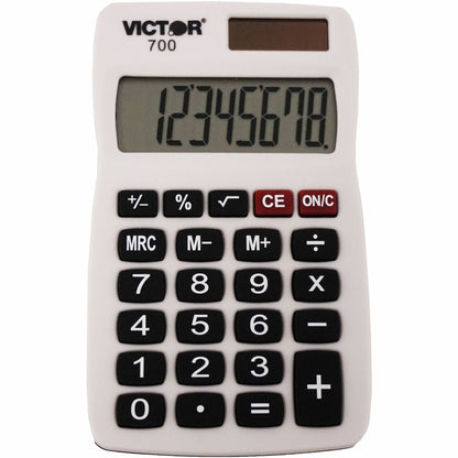 Victor 700 Pocket Calculator - 4 Functions - Large LCD, Easy-to-read Display, Rubber Keytop, Dual Power - 8 Digits - LCD