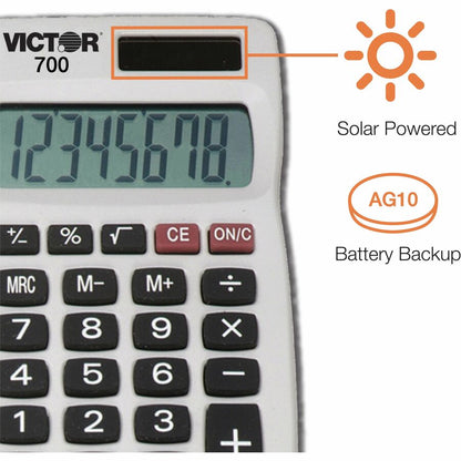 Victor 700 Pocket Calculator - 4 Functions - Large LCD, Easy-to-read Display, Rubber Keytop, Dual Power - 8 Digits - LCD
