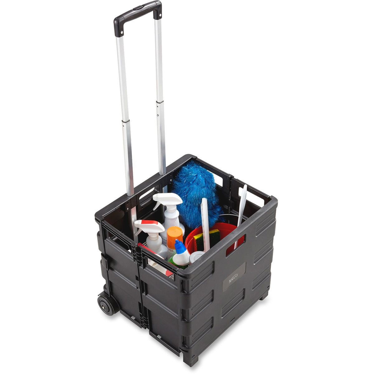 Safco Stow Away Folding Caddy - Telescopic Handle - 50 lb Load Capacity - 2 Casters - 16.50" Width x 14.50" Depth x 39" 