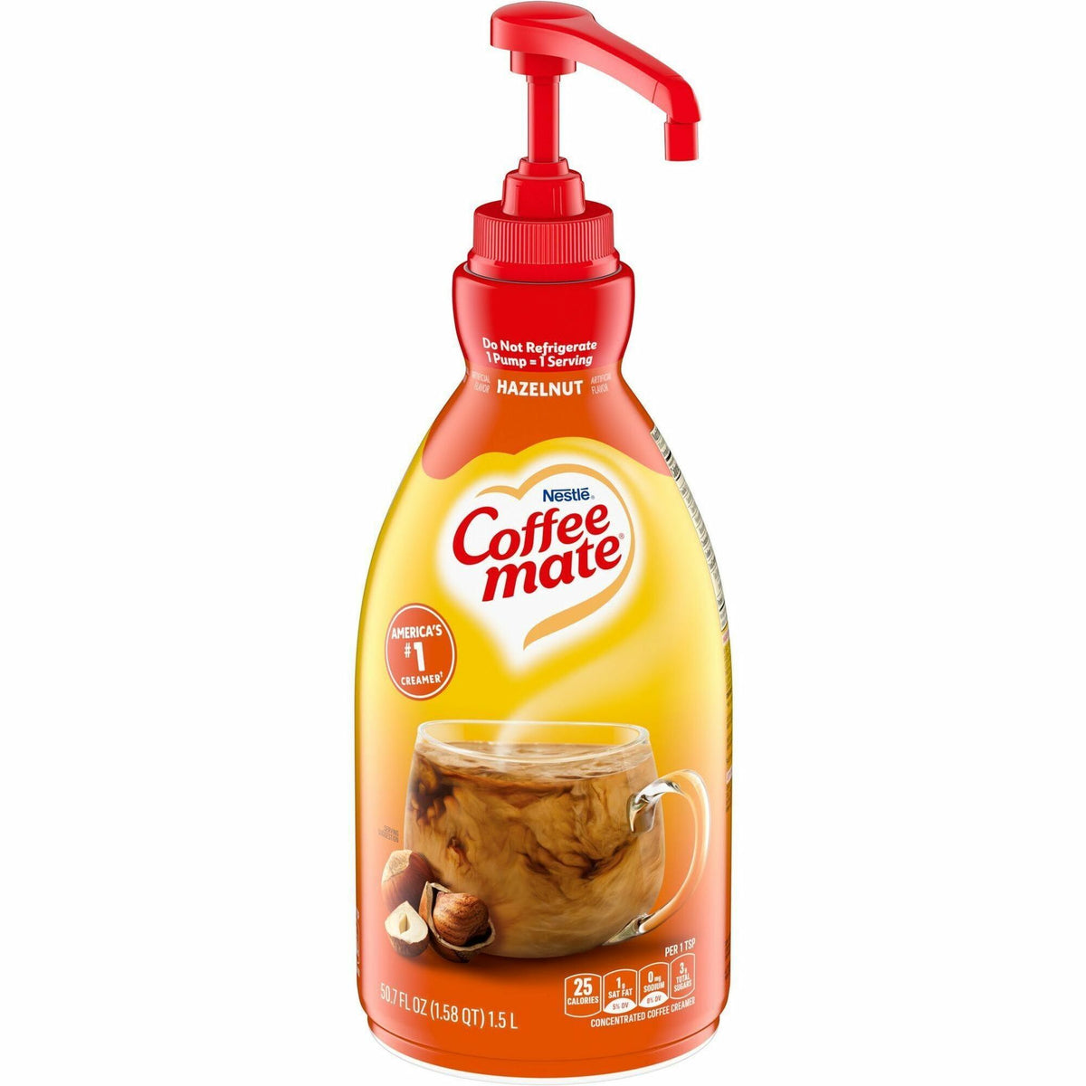 Coffee mate Hazelnut Liquid Concentrate Coffee Creamer - Pump Bottle - Hazelnut Flavor - 50.70 fl oz (1.50 L) - 300 Serv