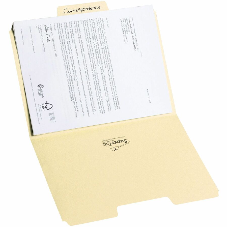 Smead SuperTab 1/3 Tab Cut Letter Recycled Top Tab File Folder - 8 1/2" x 11" - 3/4" Expansion - Top Tab Location - Asso