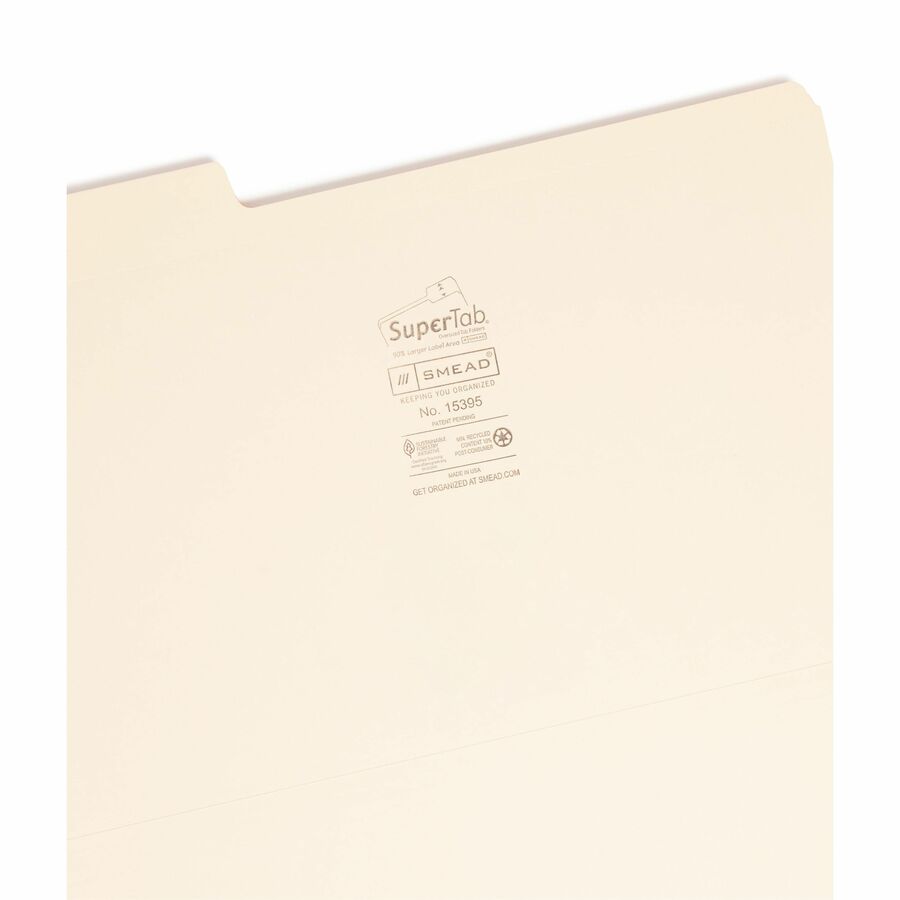Smead SuperTab 1/3 Tab Cut Legal Recycled Top Tab File Folder - 8 1/2" x 14" - 3/4" Expansion - Top Tab Location - Assor
