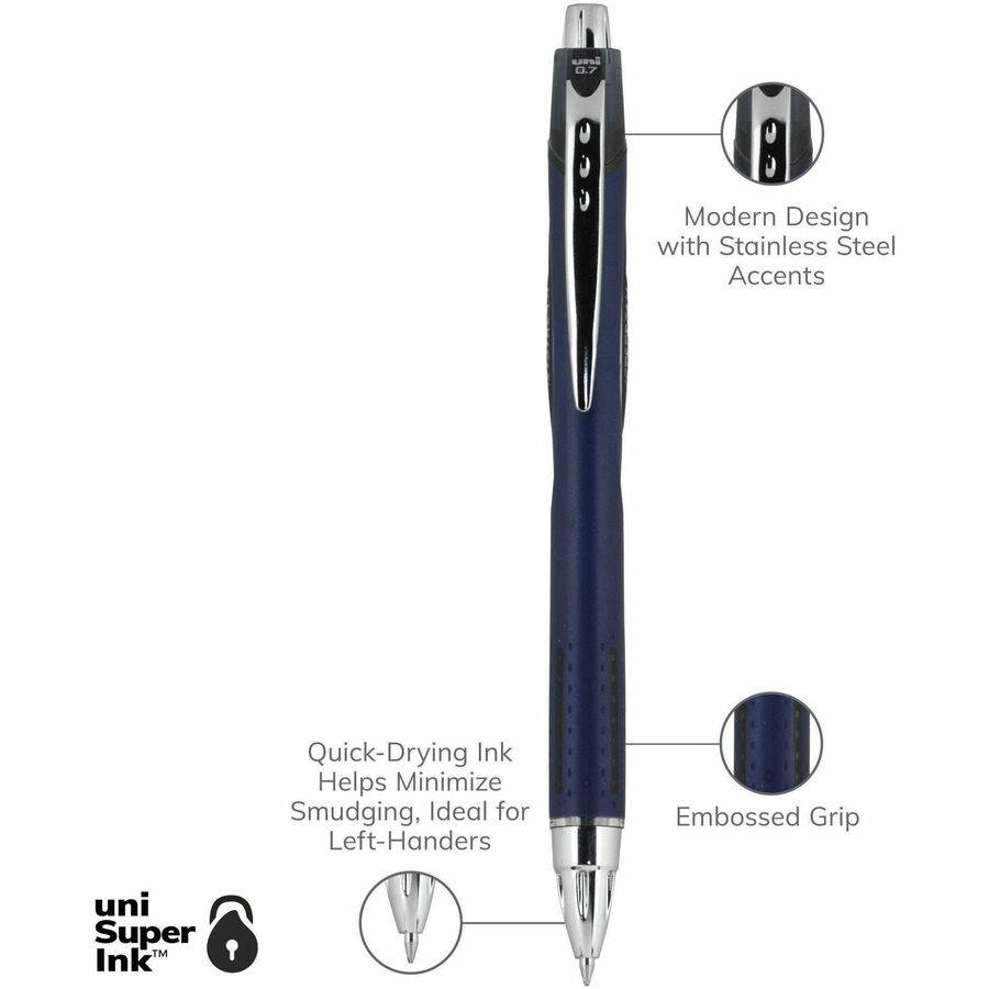 uniball™ Jetstream RT Ballpoint Pen - 0.7 mm Pen Point - Retractable - Black Ink - Blue Barrel - 12 / Dozen