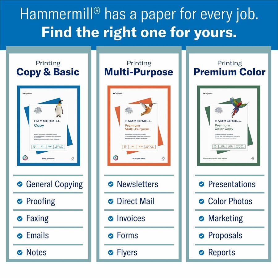 Hammermill Premium Color Copy Paper - White - 100 Brightness - Letter - 8 1/2" x 11" - 28 lb Basis Weight - High Brightn