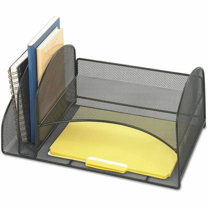Safco Onyx 2 Upright/2 Tray Mesh Desk Organizer - 7.75" Height x 10.75" Width x 17" Depth - Desktop - Black - 1 Each