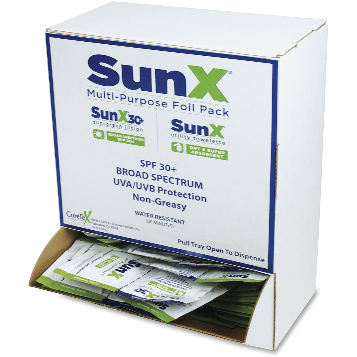 SunX CoreTex SPF30 Sunscreen Towelettes with Dispenser - Lotion - Non-greasy, Water Resistant, Sweat Proof, Oil-free, PA