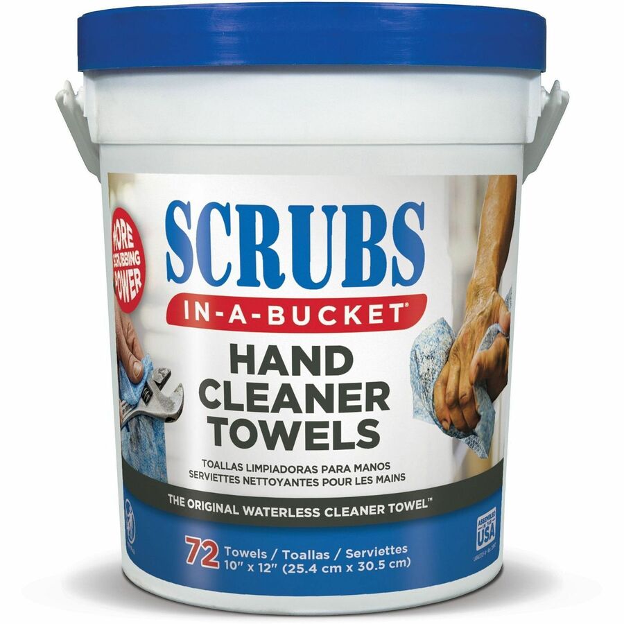 SCRUBS In-A-Bucket Hand Cleaner Towels - 12" Width x 10" Length - Blue - 72/Tub - 6 / Carton