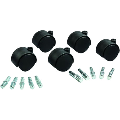 Master Caster Deluxe Duet Hooded Carpet Casters - 2" Diameter - 110 lb Load Capacity - Nylon - Matte Black - 5 / Set
