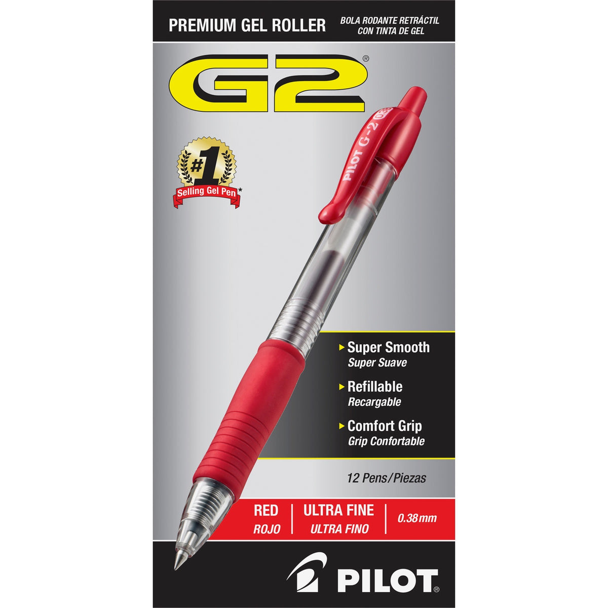 G2 Premium Gel Ink Retractable Pens - Ultra-Fine 0.38mm Point Size - Refillable - Retractable - Red Gel-based Ink - Clea